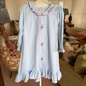 Sweet Dreams - Girls Sky Blue Candy Cane Nightgown with Scarlet Trim - Size: 6